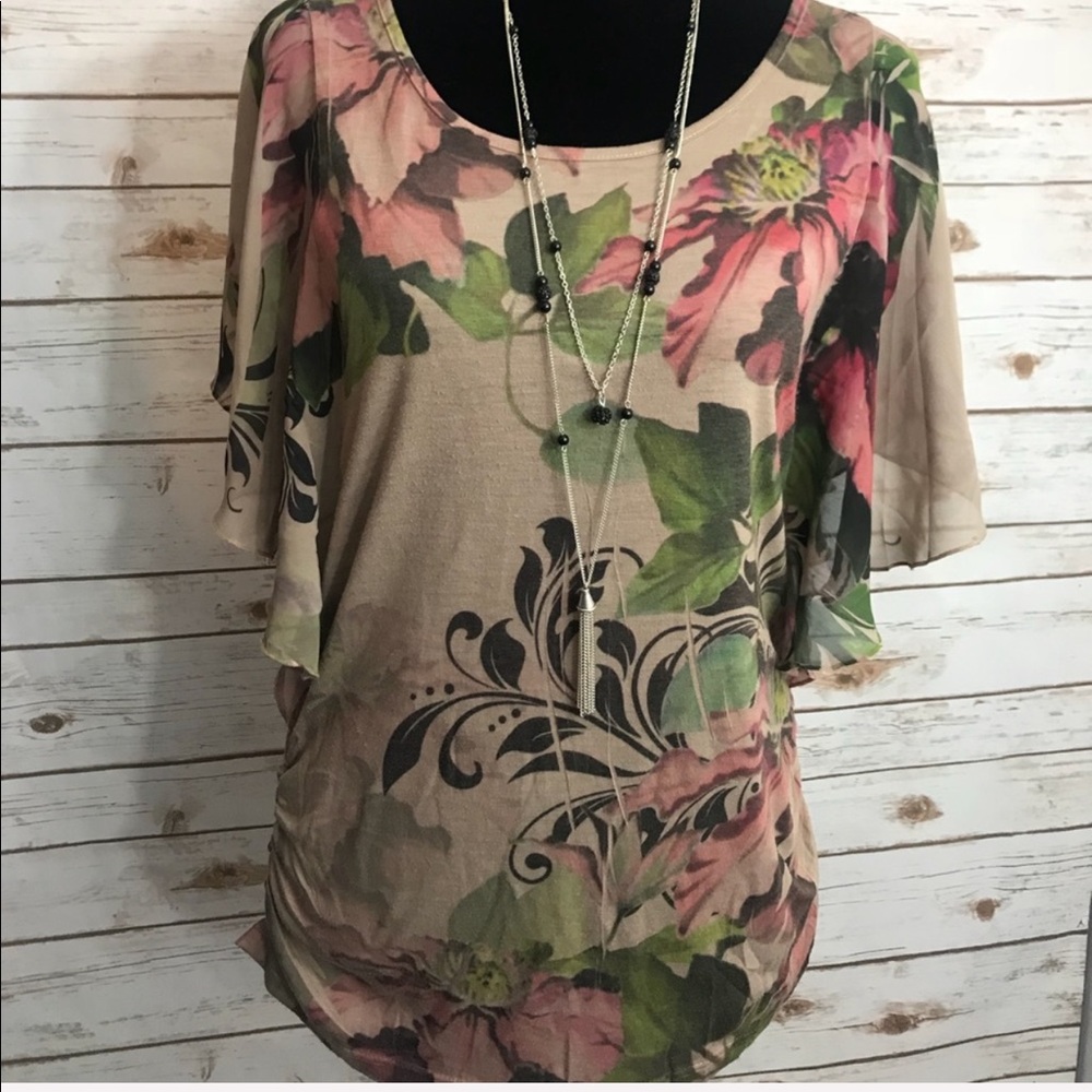 Expresso Brown Butterfly Sleeve Ruched Sides